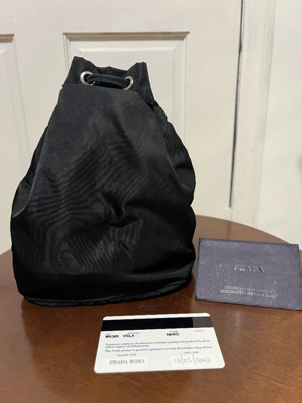 Y2K PRADA Black Nylon Drawstring Mini Bag pouch with Authentication card - Picture 7 of 10